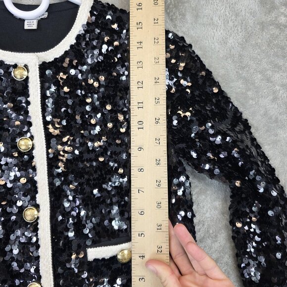 Crewcuts Jacket Girls Medium 8-9 Black Sequin Tweed Trim Cardigan Party Holiday - Picture 12 of 15